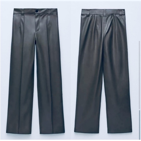 Zara High Rise Vegan Faux Leather Trouser Pants, Black, Size XS - Picture 1 of 10